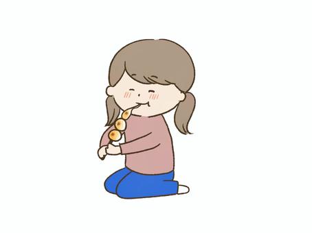 A girl eating delicious mitarashi dango, , JPG and PNG