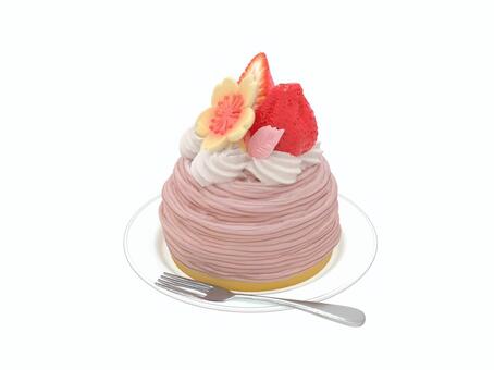 春の桜お花見とイチゴのモンブランケーキ バレンタイン,バレンタインデー,クリスマス,ホワイトデー,チョコ,ケーキ,モンブラン,サクラ,イチゴ,桜のイラスト素材
