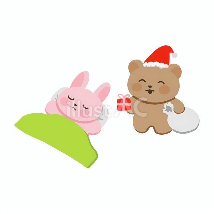 ウサギにプレゼントをあげるサンタくま サンタ,クリスマス,プレゼントのイラスト素材
