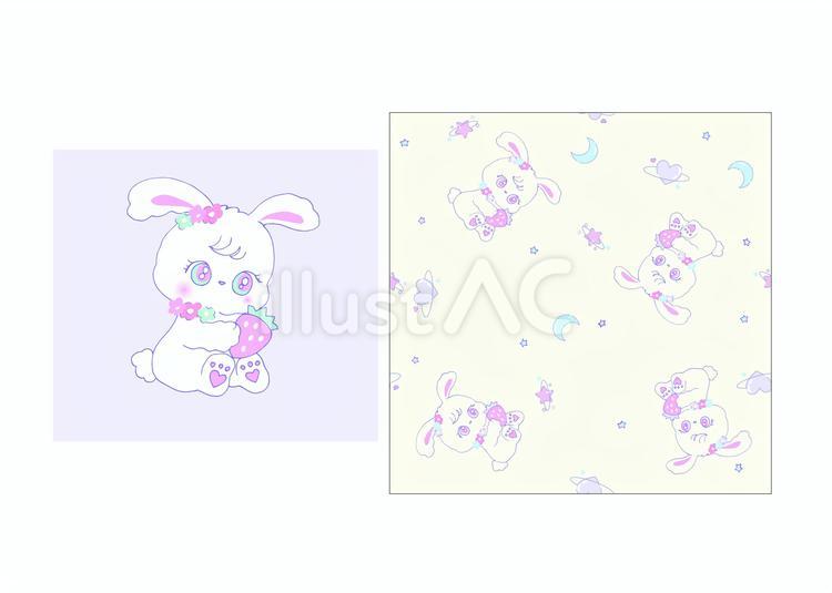 うるうるうさぎ　テキスタイル うさぎ,いちご,かわいいのイラスト素材