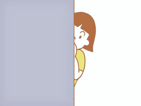 じーっと見つめる じーっ,壁,覗く,見つめる,見つける,隠れる,秘密,静か,子供,女の子のイラスト素材
