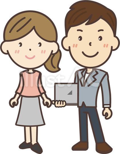 フリーランサーの夫と主婦の妻の全身絵