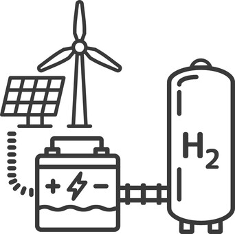 グリーン水素 アイコン 水素エネルギー,グリーン水素,sdgs,再生可能エネルギー,脱炭素,水素タンク,電気分解,線画,環境のイラスト素材