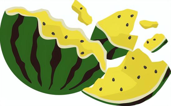 割れた黄色のスイカ スイカ,果実,果物,野菜,夏,食品,食べ物,割れた,割れる,スーパーのイラスト素材