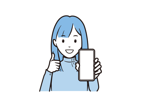 スマホを見せてグッドサインするニット女性 スマホ,スマートフォン,ニット,セーター,カジュアル,冬服,秋,携帯電話,グッド,グッドサインのイラスト素材