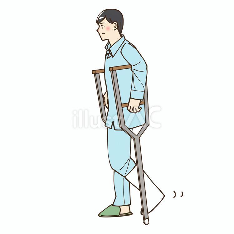 松葉杖をついている男性 松葉づえ,怪我,骨折のイラスト素材
