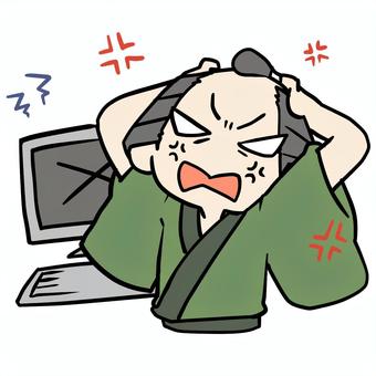 パソコンがエラーでキレる町民 町民,パソコン,エラー,キレる,デジタル,苦手,怒る,イライラ,わからない,むかむかのイラスト素材
