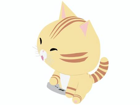ゲーム_猫 ゲーム,猫,ちゃとら,笑顔,動物,かわいい,コントローラーのイラスト素材