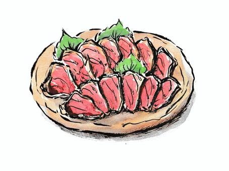 薬味を合わせてさっぱりと　鰹のたたき 鰹,たたき,食べ物,魚,魚介類,和食,おかず,料理,大葉,おつまみのイラスト素材