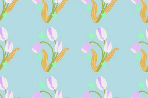 レトロで優しい水色地のチューリップ柄 チューリップ,花柄,春,パステルブルー,北欧風,かわいい,ナチュラル,シームレス,背景,花びらのイラスト素材