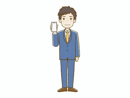 スマホ画面を見せているスーツの男性 男,スーツ,携帯,電話,スマートフォン,デジタル,スマホ,画面,見せる,情報のイラスト素材