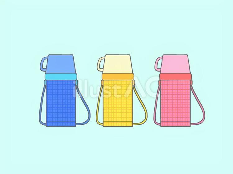 3色の水筒 カラーバリエーション,ピンク,黄色のイラスト素材