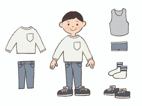 長袖姿の男の子（ナチュラルカラー） 男の子,長袖,お着替え,洋服,衣料品,子供,小学生,幼児のイラスト素材