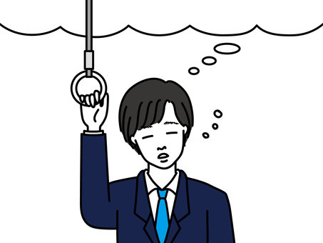 電車で立ったまま寝る会社員(ふきだし付) 電車で立ったまま寝る会社員(ふきだし付) サラリーマン,電車,つり革,眠い,ふきだし,スーツのイラスト素材