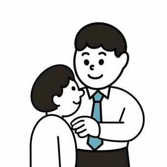励ます男性　ビジネススーツの人物イラスト 励ます,サポート,声かけ,相談,コミュニケーション,ビジネスマン,男性,スーツ,人物,仲間のイラスト素材