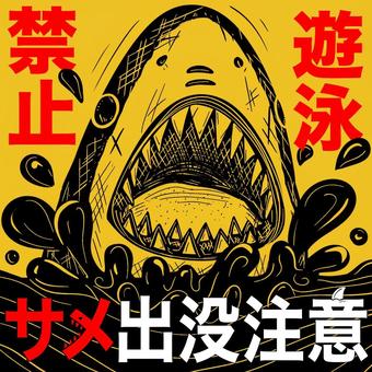 サメ出没注意 サメ,遊泳禁止,出没,遭遇,海,チラシ,ポスター,注意喚起,危険,怖いのイラスト素材