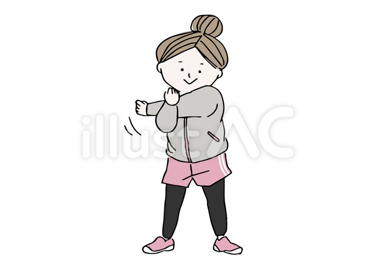 ストレッチ.準備運動.準備体操.女性 女性,人物,運動のイラスト素材