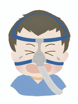 鼻マスクをつけた赤ちゃん/泣き顔 医療的ケア児,人工呼吸器,鼻マスク,nppv,バイパップ,nicu,病院,小児科,在宅医療,医ケアのイラスト素材