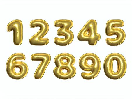数字0〜9　バルーン文字　ゴールド 数字,文字,風船文字,バルーン,3d,立体文字,ゴールド,黄色のイラスト素材