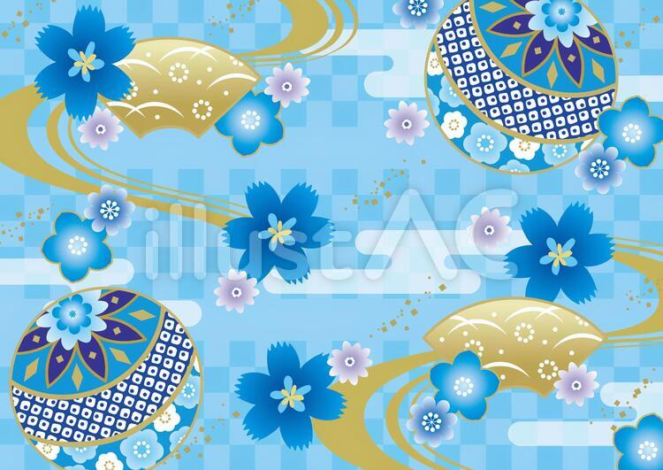 着物柄鞠夏 着物柄,和風柄,夏のイラスト素材