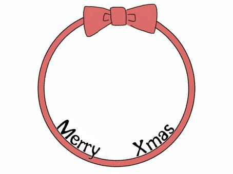 リボンの輪っかとMerry Xmas クリスマス,リボン,輪,merryxmas,手描き,フレーム,イラスト,アイコン,フリー,無料のイラスト素材