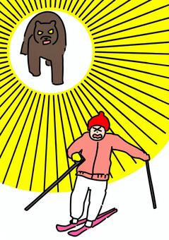 スキー中クマから逃げる　カラー スキー,危険,クマ,害獣,野生動物,恐怖,避難,カラーのイラスト素材
