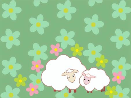 可愛い羊のペアが寄り添う背景 羊,背景,壁紙,ポストカード,チラシ,動物,牧場,なつかしい,楽しい,ハッピーのイラスト素材