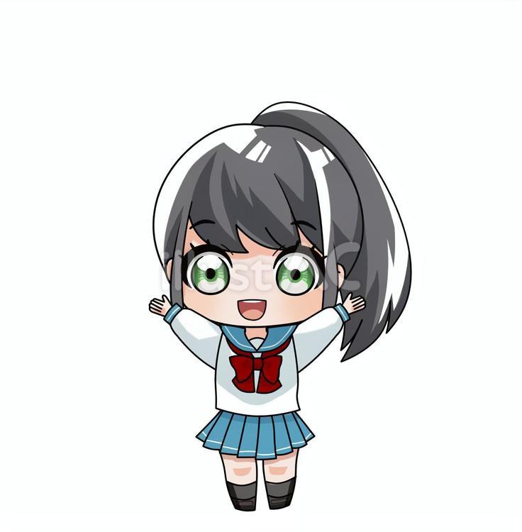 SDキャラクター　セーラー服の女の子 sd,セーラー服,ポニーテールのイラスト素材