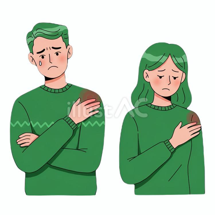 痛みがある夫婦 男,女,肩のイラスト素材