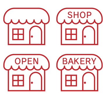 お店のアイコンセット 赤 お店のアイコンセット 赤 お店,ショップ,アイコン,bakery,cake,shop,パン屋,ケーキ屋,店舗,建物のイラスト素材