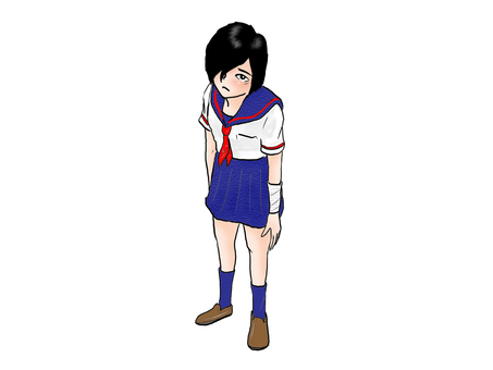 病み病み中学生 病み病み中学生 人物,こども,女の子,中学生,制服,セーラー服,病み,全身,手書きのイラスト素材