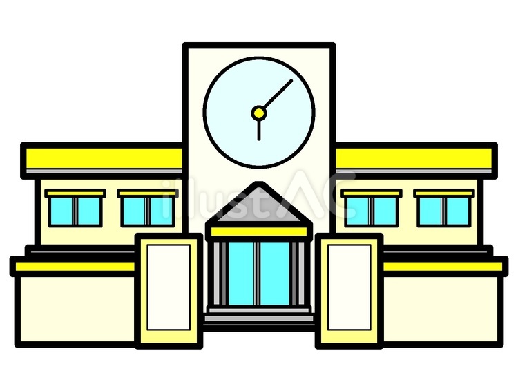 学校のアイコン『黄』 学校,建物,建築物のイラスト素材