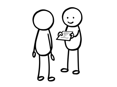 モノクロ棒人間　書類を渡す人 棒人間,人,書類,提出,出す,渡す,紙,レポート,報告書,課題のイラスト素材
