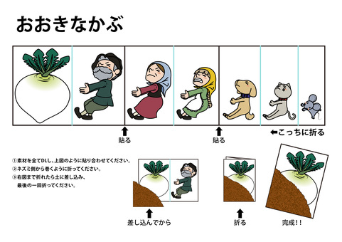 おおきなかぶの説明書05 おおきなかぶ,ロシア民話,民話,童話,カブ,昔話,野菜,おじいさん,ペープサート,工作のイラスト素材