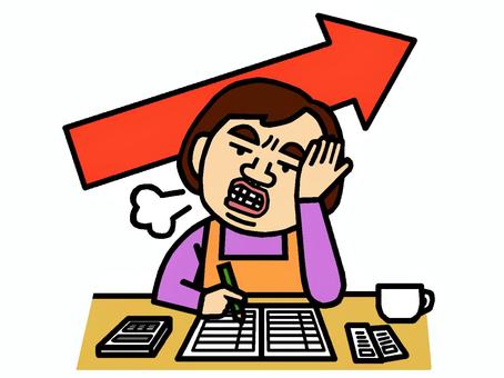 物価上昇 物価上昇,値上げ,ため息,家計簿,お母さん,女性,人物,イラストのイラスト素材