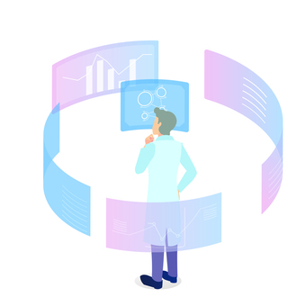 データを見ている白衣の男性 研究者,医療,アイソメトリック,テクノロジー,白衣,データベース,データサイエンス,検査,結果,解析のイラスト素材