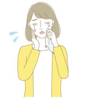 ハンカチを持って泣く女性 女性,人物,泣く,涙,悲しい,大人,主婦,お母さん,ママ,若いのイラスト素材