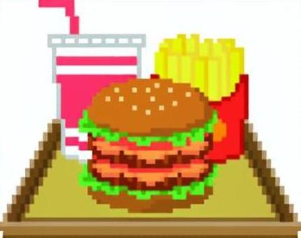 A pixelated double cheeseburger set., JPG, PNG and AI A pixelated double cheeseburger set., dot picture, double cheese burger, set, JPG, PNG and AI