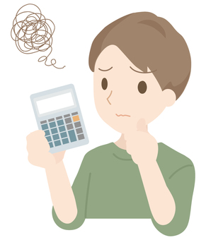 Anxious man with a calculator, estimate, accounting, illustration, JPG, PNG and AI