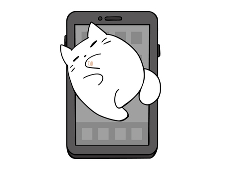 スマホより私を見てねこ ねこ,白猫,スマホ,邪魔,肉球,主線あり,イメージ,動物,ゆるかわ,かわいいのイラスト素材