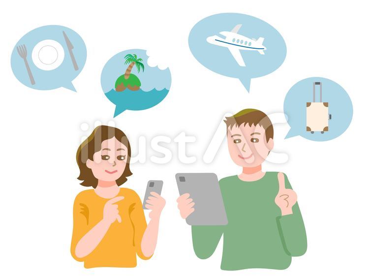 旅行の計画を立てる夫婦 旅行,レジャー,相談のイラスト素材