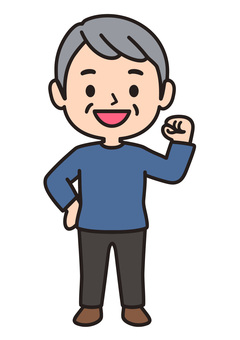ガッツポーズする年配の男