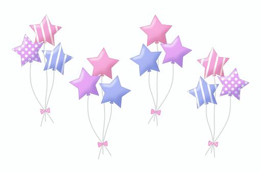 3色の星の風船（ピンク・紫・青） 風船,星,束,リボン,パーティー,お祝い,誕生日,行事,遊園地,結婚のイラスト素材