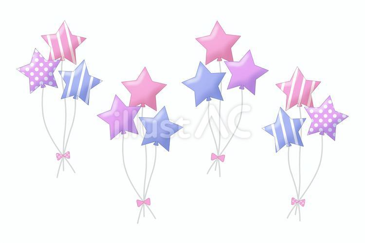 3色の星の風船（ピンク・紫・青） 風船,星,束のイラスト素材