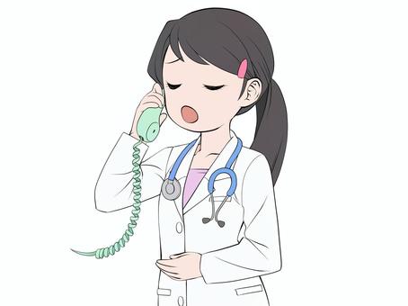 A woman who makes a phone call, makes a phone call, and holds a telephone receiver., a doctor, a woman doctor, white, JPG and PNG