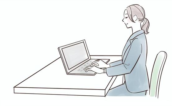 ノートパソコンで仕事をする女性 女性,パソコン,操作,笑顔,嬉しい,楽しい,20代,30代,若い,人物のイラスト素材