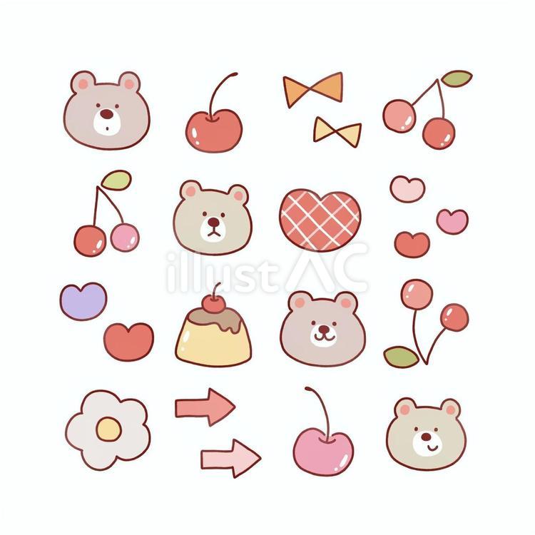 さくらんぼセット さくらんぼ,くま,食べ物のイラスト素材