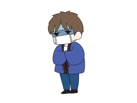体調不良の男の子 風邪,インフルエンザ,体調不良,イラスト,男の子,マスク,半纏,だるい,熱のイラスト素材