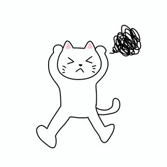 頭を抱えて困る白猫 頭を抱えて困る白猫 ねこ,白猫,動物,キャラ,ポップ,かわいい,困った,悩み,うーん,考えるのイラスト素材