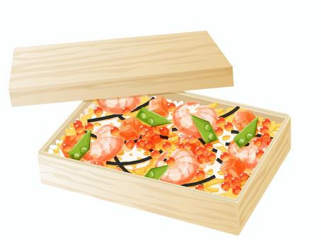 ちらし寿司（折詰） ちらし寿司,寿司,ご飯,エビ,サーモン,いくら,きぬさや,刻み海苔,海苔,錦糸卵のイラスト素材